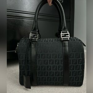 Fendi Forever Black Zucchino Bauletto Small Boston Speedy Bag w/ Lock & Keys Y2K